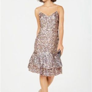Adrianna Papell Dress 4 NWT Sequin Ruffle Hem New Years Cocktail Event Sparkle